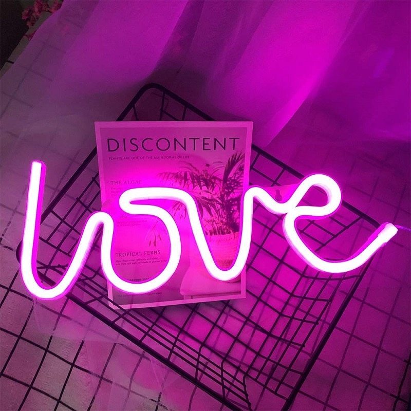 New LED Neon Lights Love Shape Night Light Sign Lamp Battery USB Double Powered Nightlight for Indoor Christmas Wedding Birthday