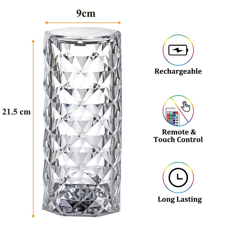 Free Sample LED Rose Crystal table Lamp 16 Colors Changing RGB Rechargeable Touch Lamp USB LED Rose desk Lamps for Bedroom Livin