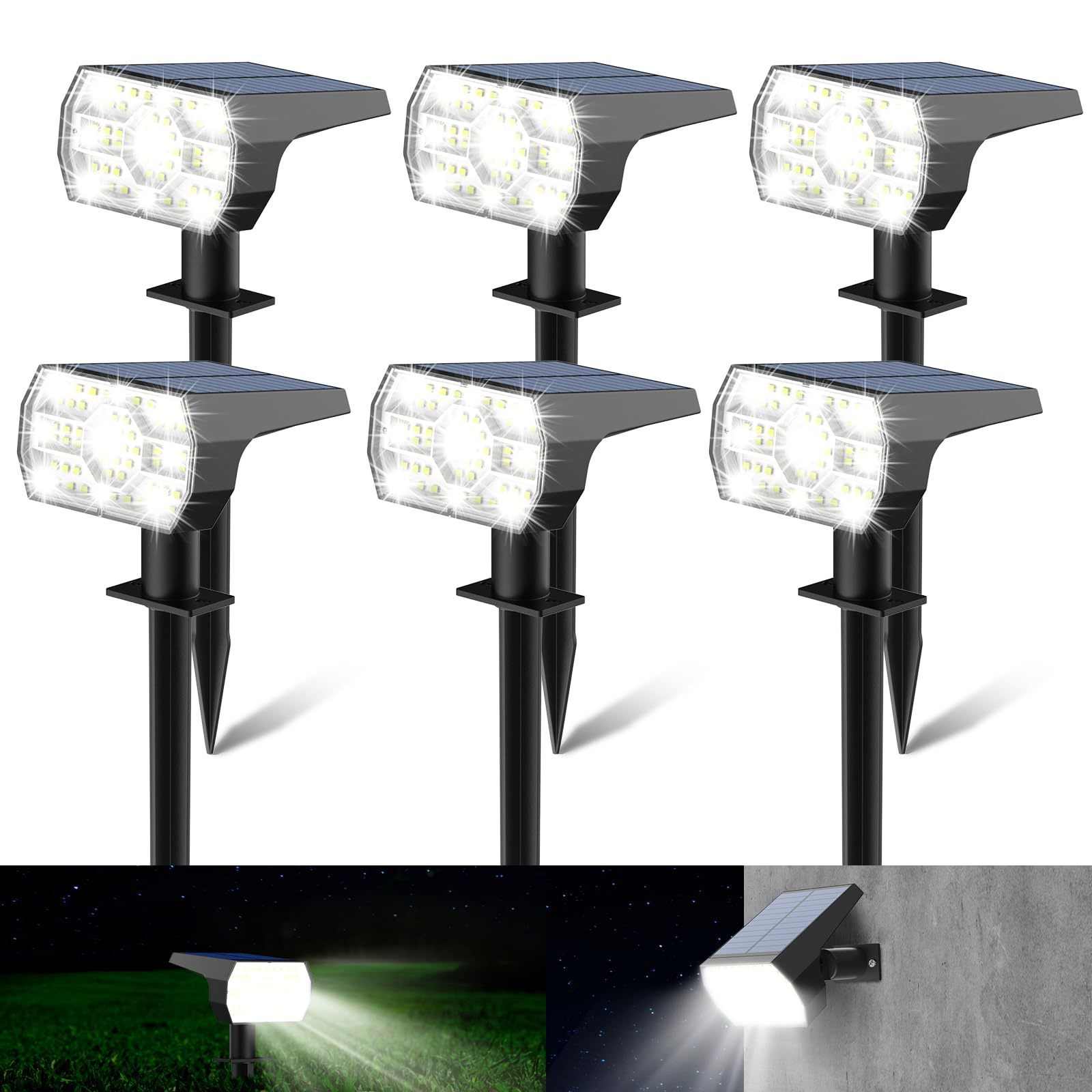 56LED Solar Powered Spot Lights Dusk to Dawn Pack of 6 Outdoor Waterproof Pendant Light Cage Shades Industrial Vintage Lamp