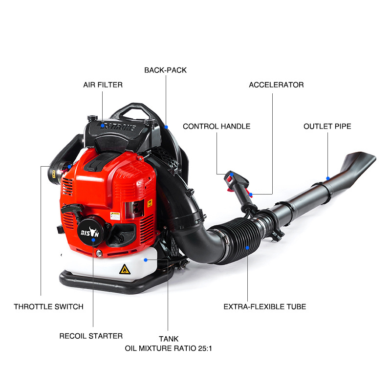 CE Certificated industrial 3100W 75.6CC gasoline engine backpack dust stone garden tree leaf blower Snow Blower