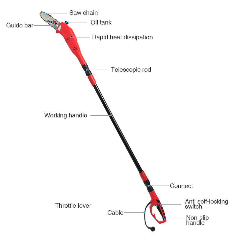 Bison electric pole long reach rechargeable telescopic chainsaw manual electric chain saws long handle pole saw for tree cutter