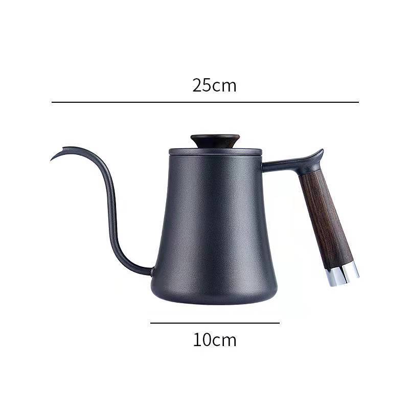 600ml Hand drip coffee kettle stainless steel tea pot with lid pour over kettle with wood handle for barista