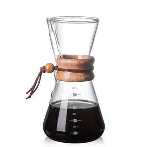 600ML Borosilicate arabic pour over glass drip coffee pot insulated sharing coffee pot with bamboo sleeve glass coffee maker