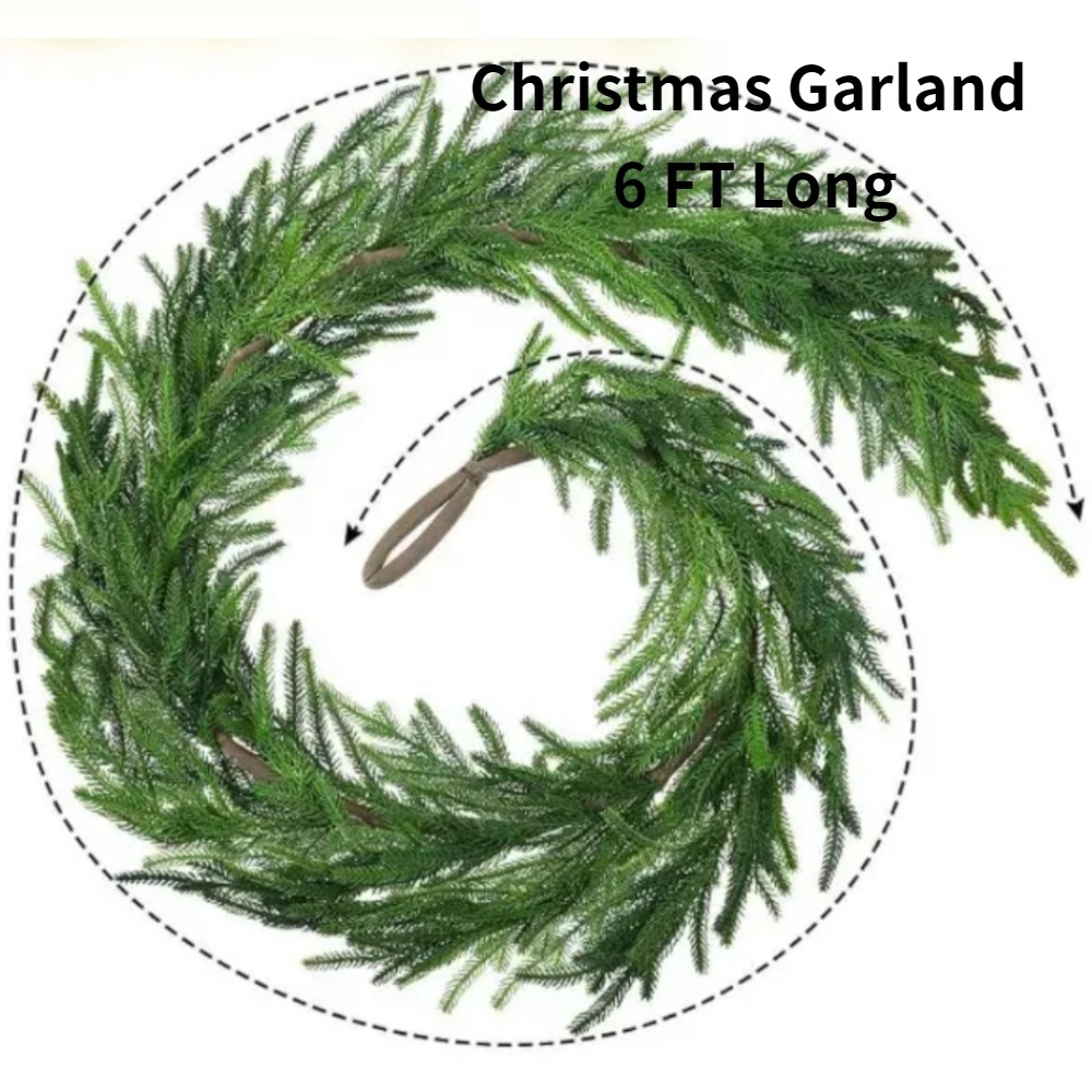 6FT Artificial pine decorative accessories fragrance free real touch norfolk christmas cedar garland by garden factory