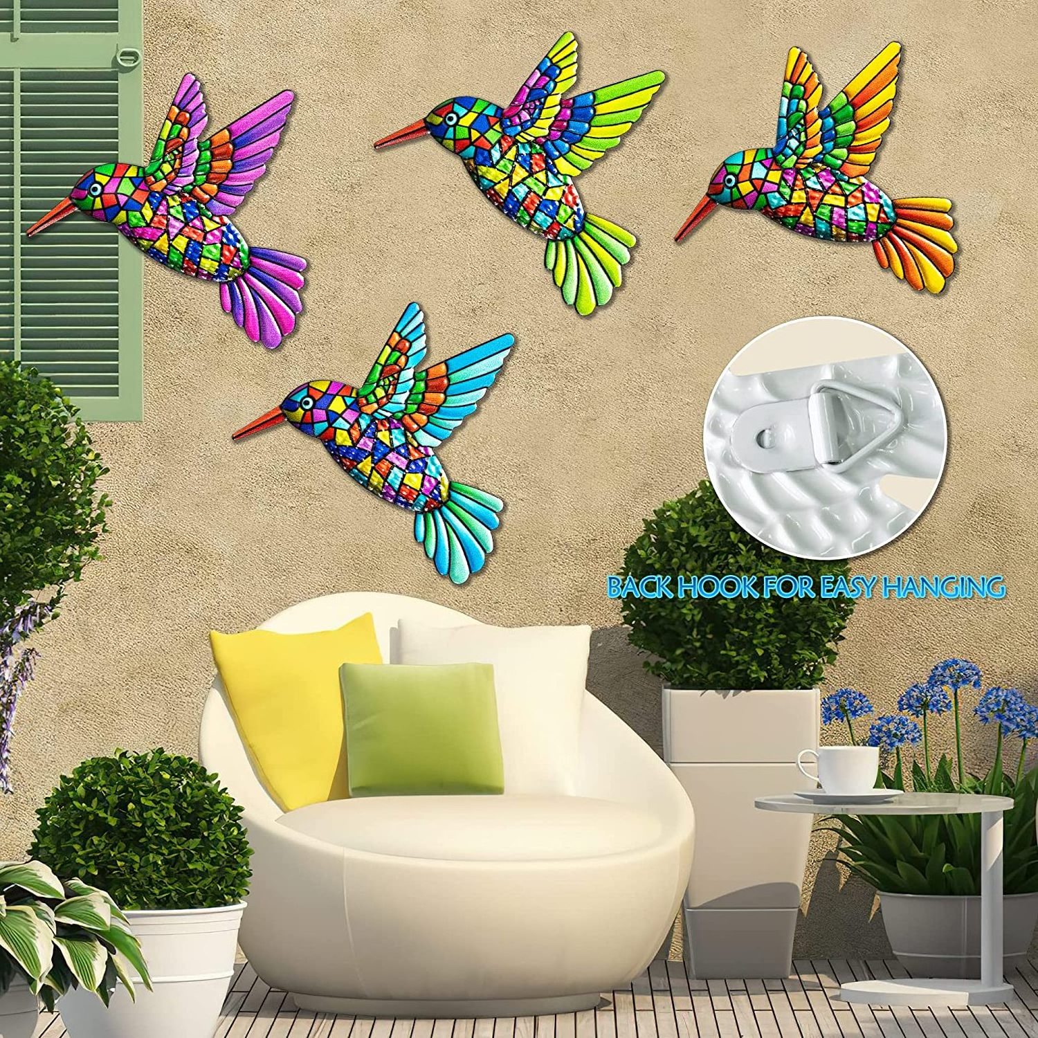 Metal Hummingbird Wall Art Decor - 3D Outdoor Bird Garden Wall Decorations, Iron Art Sculptures Ornaments Hanging for Fence