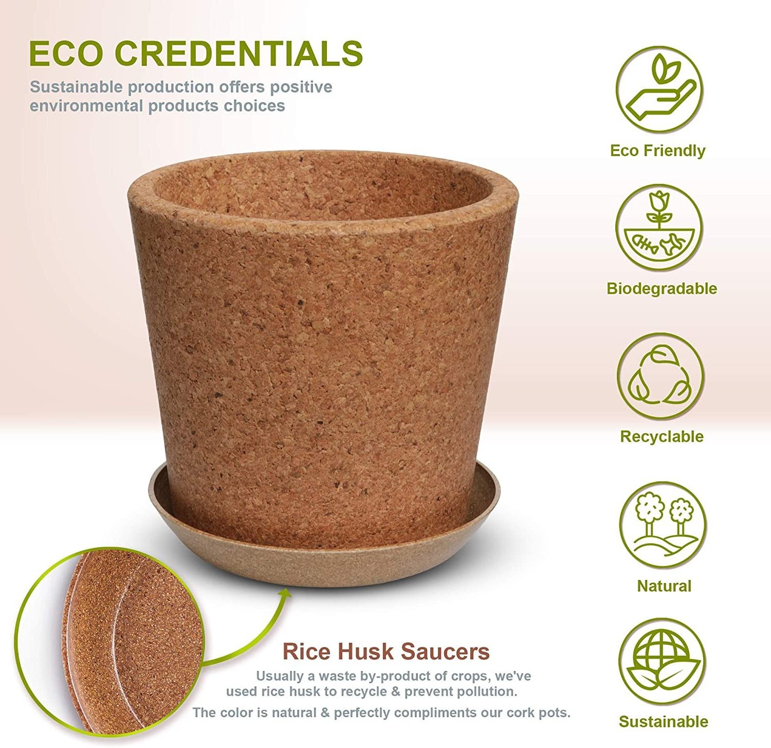 Cork Flower Pot Eco-friendly Natural Pot For Plants Succulents, Herbs Multi Use Indoor Planter Gardening Gift