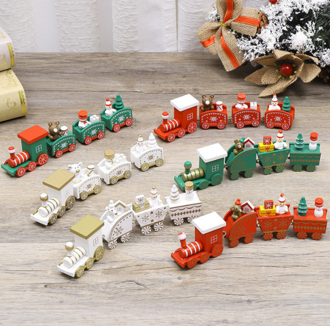 Christmas gift  Train  Decorations Wooden Train Holiday Gifts Window Display Wooden Crafts