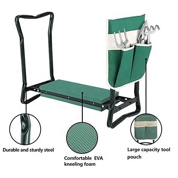 Top-Selling Folding Bench Garden Kneeler Seat Metal Foldable Outdoor Furniture Stool EVA Garden Kneeling Pad with Box Packing