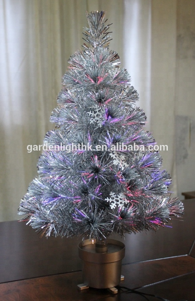 2ft Color Changing Tabletop Christmas Tree, Fiber Optic Fireworks Silver Tinsel Tree,  Christmas  Optic Fiber Tree