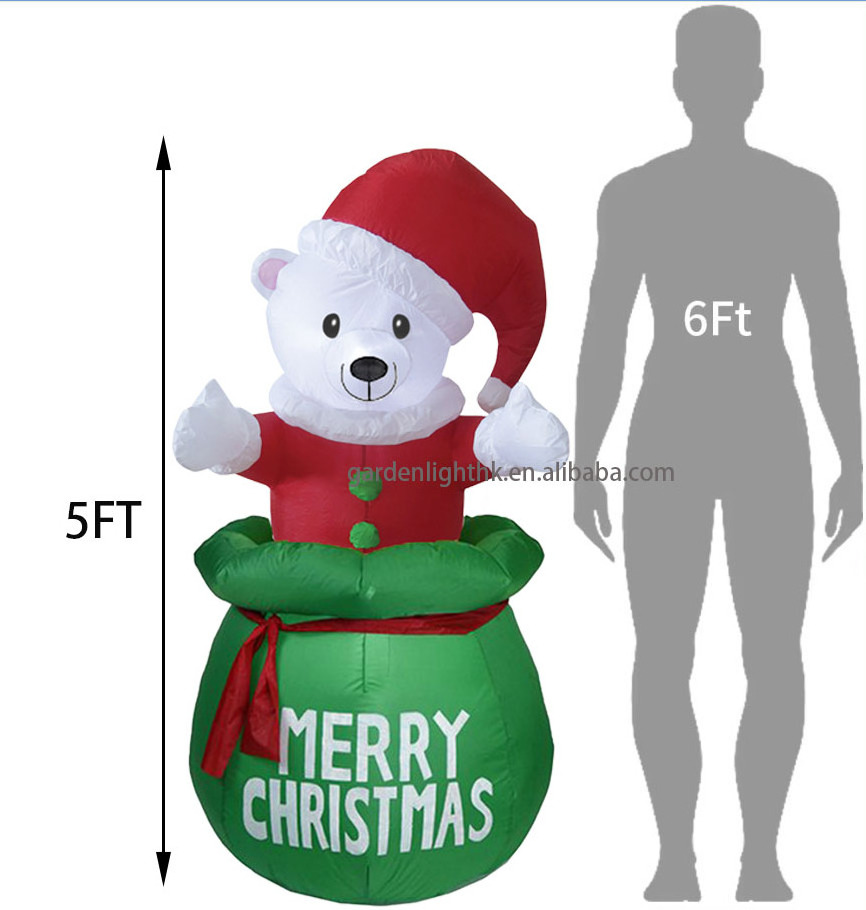 Hot Sell Christmas Outdoor Decoration Inflatable 5FT Pop-up Polar Bear For Yard Lawn Garden Holiday Party Decoration