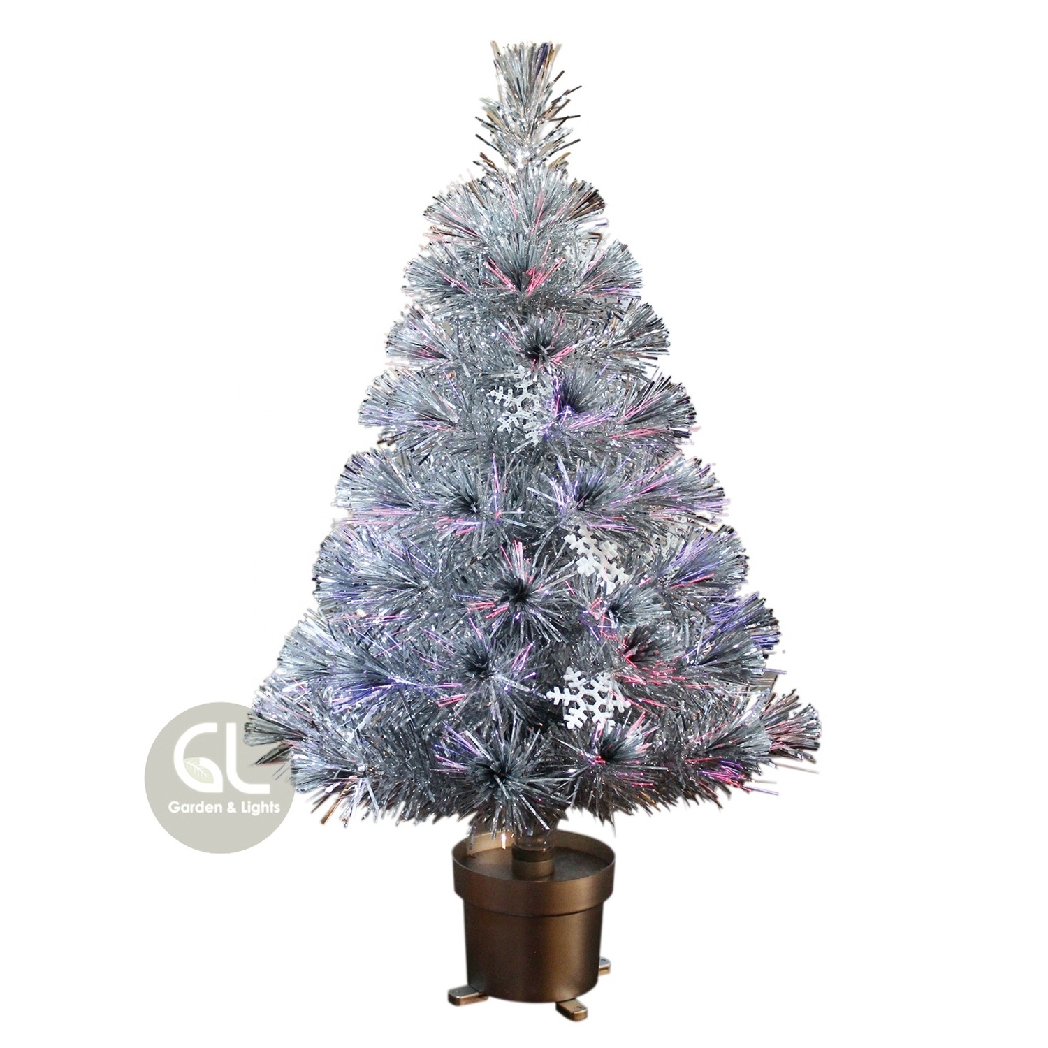 2ft Color Changing Tabletop Christmas Tree, Fiber Optic Fireworks Silver Tinsel Tree,  Christmas  Optic Fiber Tree