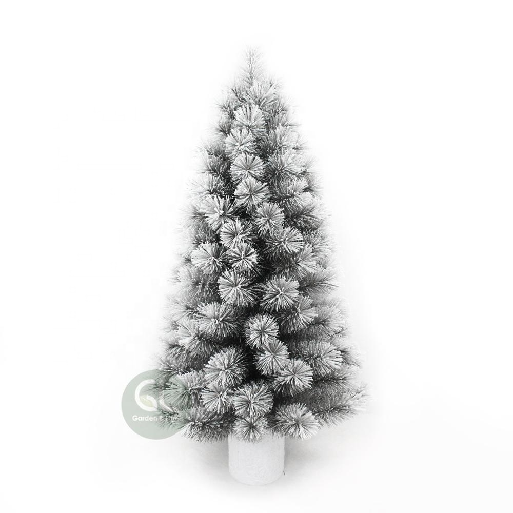 High quality lighted green potted christmas tree, snow needle pine christmas tree, flocked christmas tree