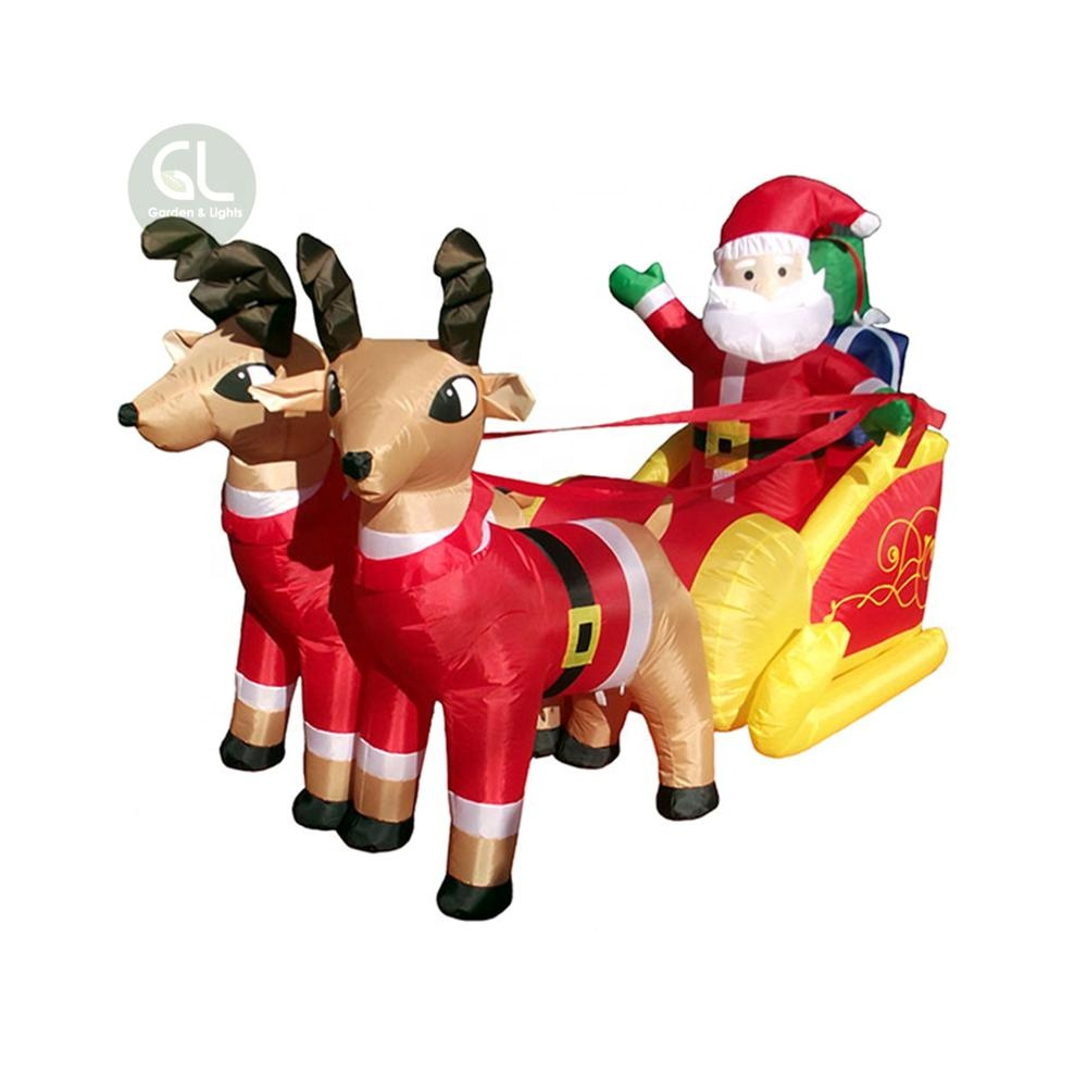 Christmas outside inflatable 7FT Santa Sleigyh with Reindeer, large outdoor santa sleigh for Yard Lawn Garden Holiday Party