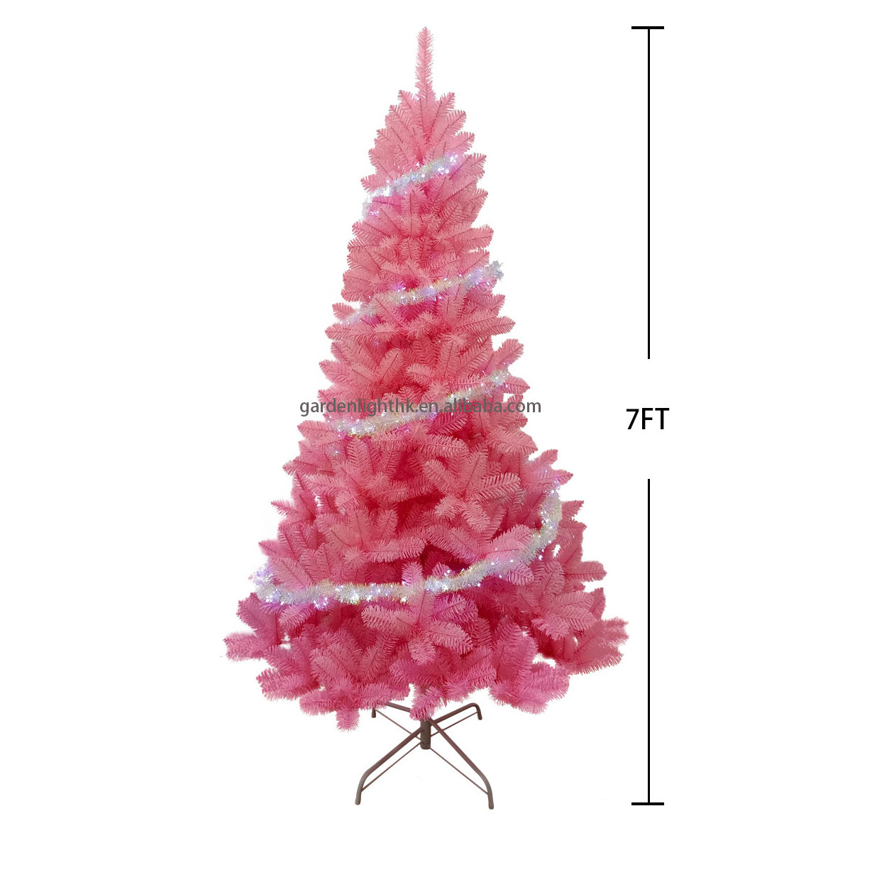 Encryption Artificial 7FT Pink Christmas Tree Decorations PVC trees With Iridescent garland Copper Wire Lights