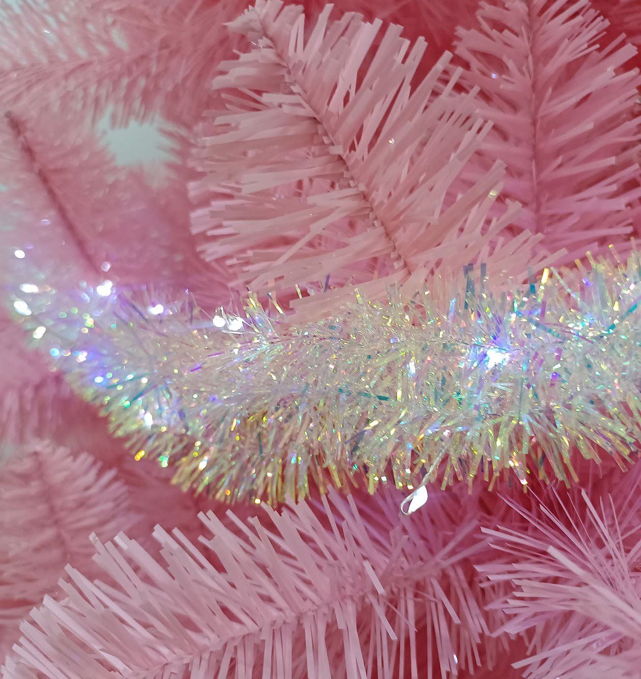 Encryption Artificial 7FT Pink Christmas Tree Decorations PVC trees With Iridescent garland Copper Wire Lights