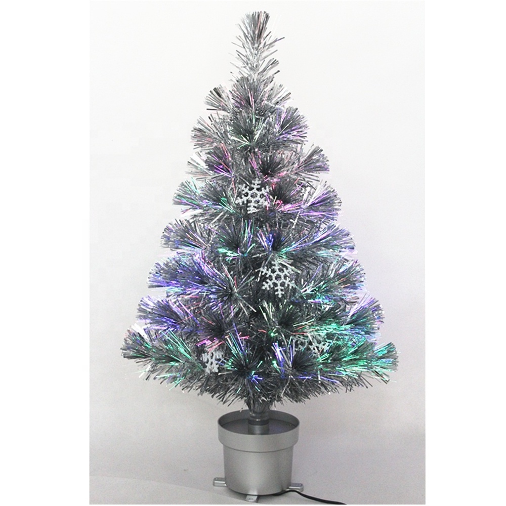 2ft Color Changing Tabletop Christmas Tree, Fiber Optic Fireworks Silver Tinsel Tree,  Christmas  Optic Fiber Tree