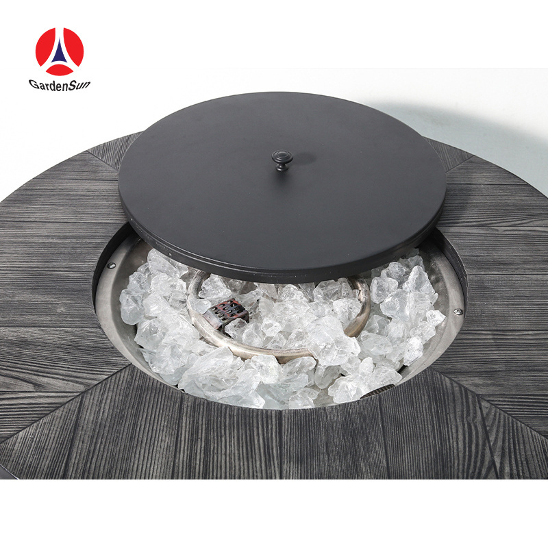 Factory Direct IP65 weatherproof round large outdoor fire pit propane glass table and cover