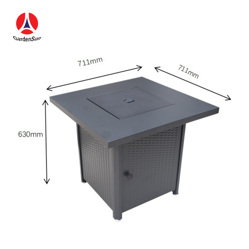 Square aluminum fire pit with glass table