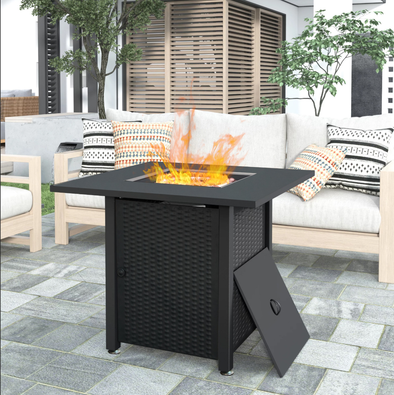 Top Rated New Arrival Propane Gas Fire Pit Table Industrial Style Square Gas Fire Pit