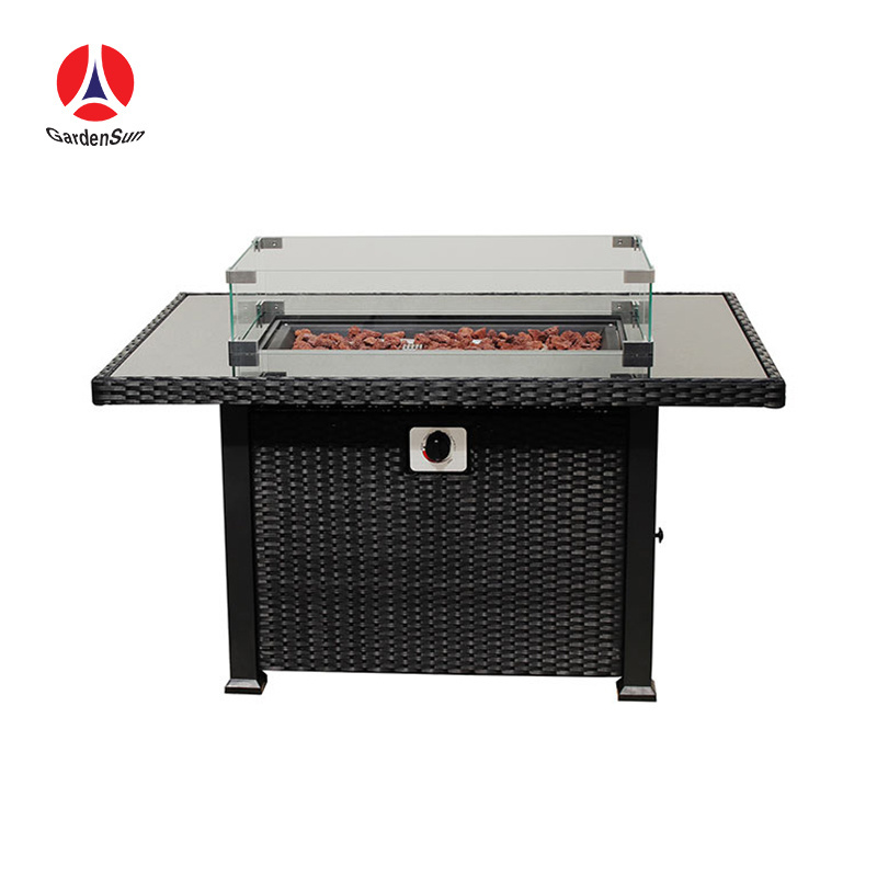 New designed gas fire pit table outdoor stainless steal rattan fire pit table rattan table fire pit