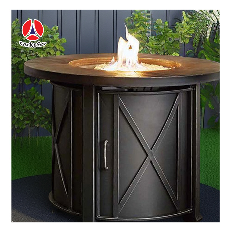 Factory Direct IP65 weatherproof round large outdoor fire pit propane glass table and cover