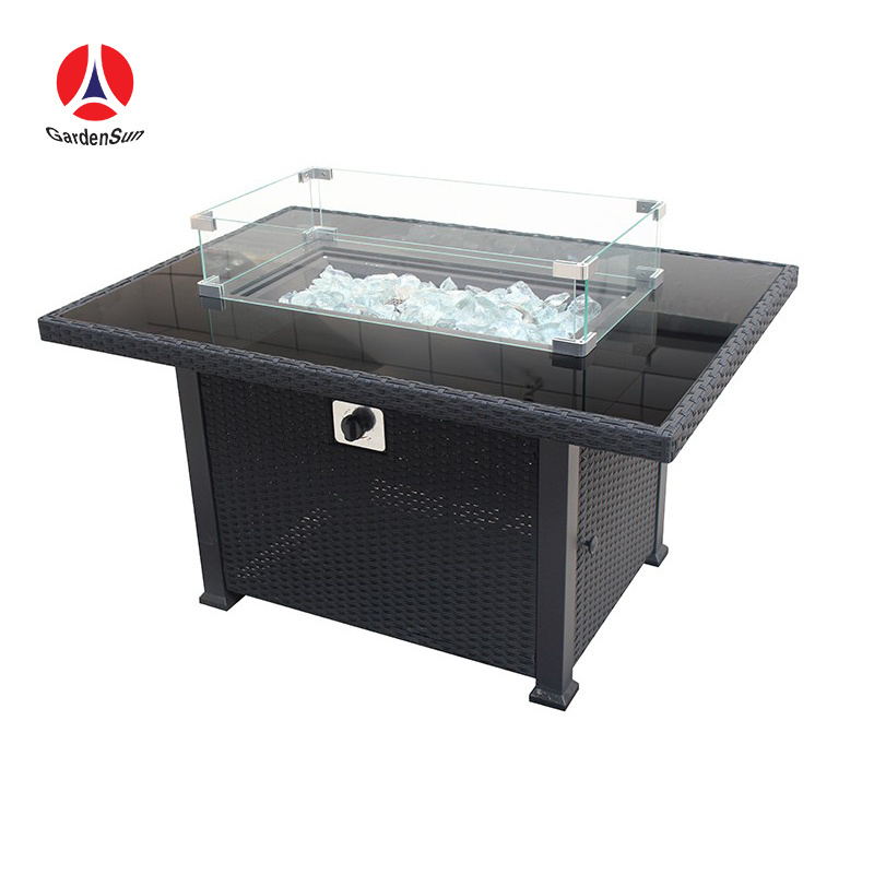 New designed gas fire pit table outdoor stainless steal rattan fire pit table rattan table fire pit