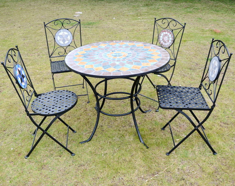 metal folding table and chairs set outdoor mosaic tile Bistro Table