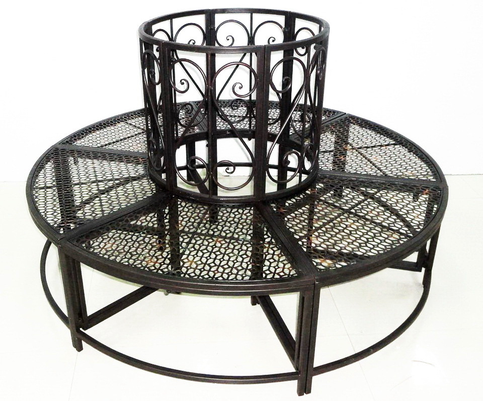 ceramic mosaic top wrought iron outdoor tree Metal Garden Round Bench