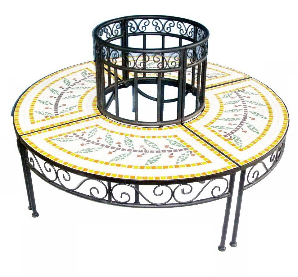 ceramic mosaic top wrought iron outdoor tree Metal Garden Round Bench