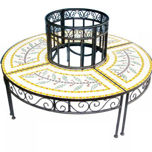 ceramic mosaic top wrought iron outdoor tree Metal Garden Round Bench