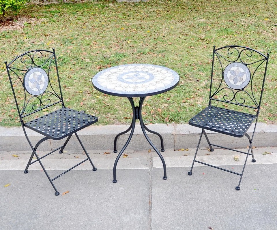 metal folding table and chairs set outdoor mosaic tile Bistro Table