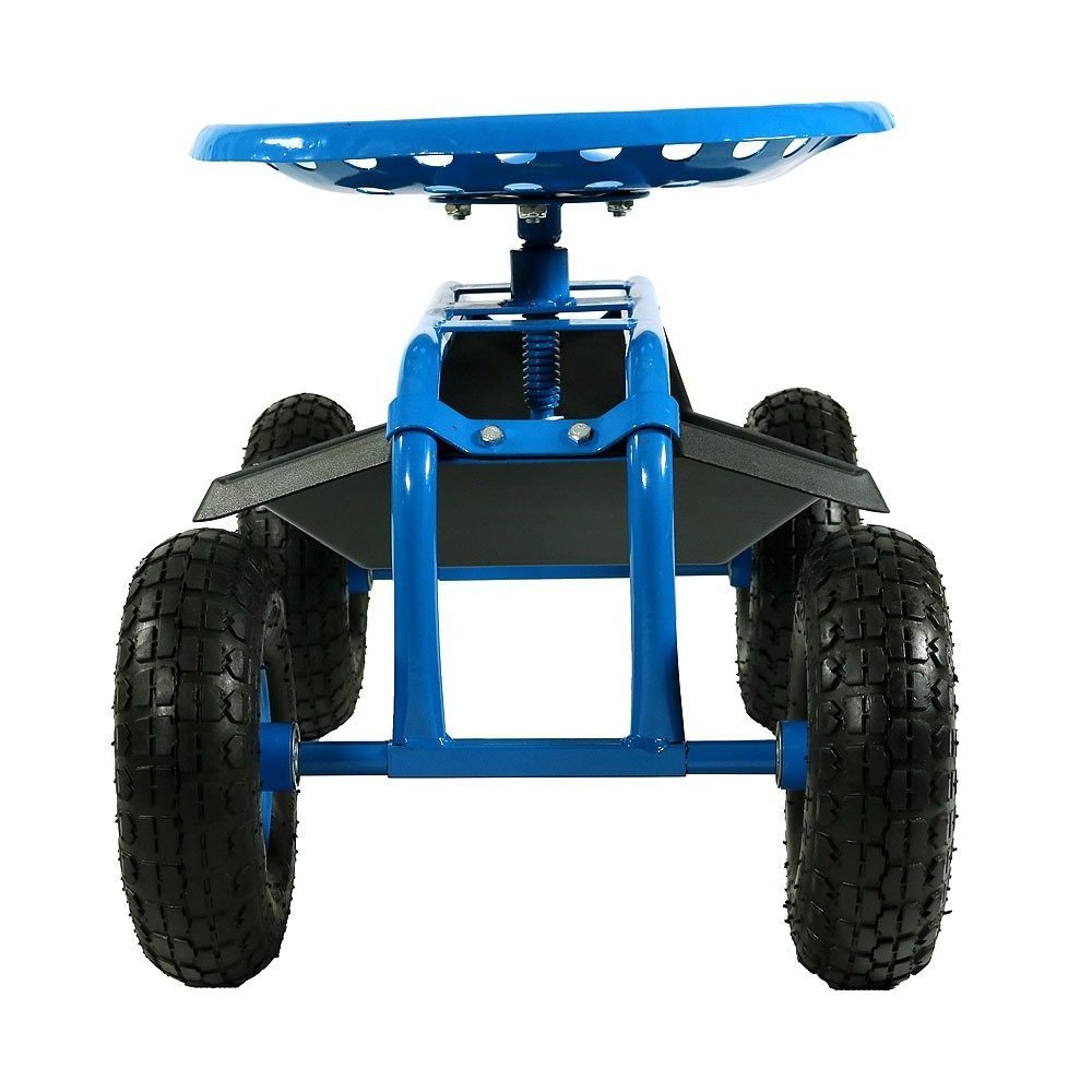 Outdoor Heavy Duty Blue Metal Tool Tray Basket Easy Garden Cart Rolling Work Seat Garden Tractor Garden Work Seat