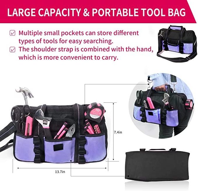 Custom Ladies Home Repair Hand Pink Tool Kit with Purple Tool Bag