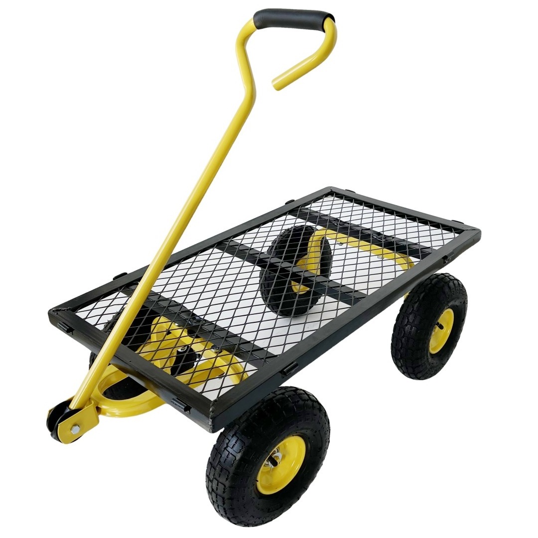 Heavy Duty Steel Mesh Yard Garden Outdoor Firewood Cart Utility Garden Tool Trolley Cart with 4 Four Wheels Removable Sides