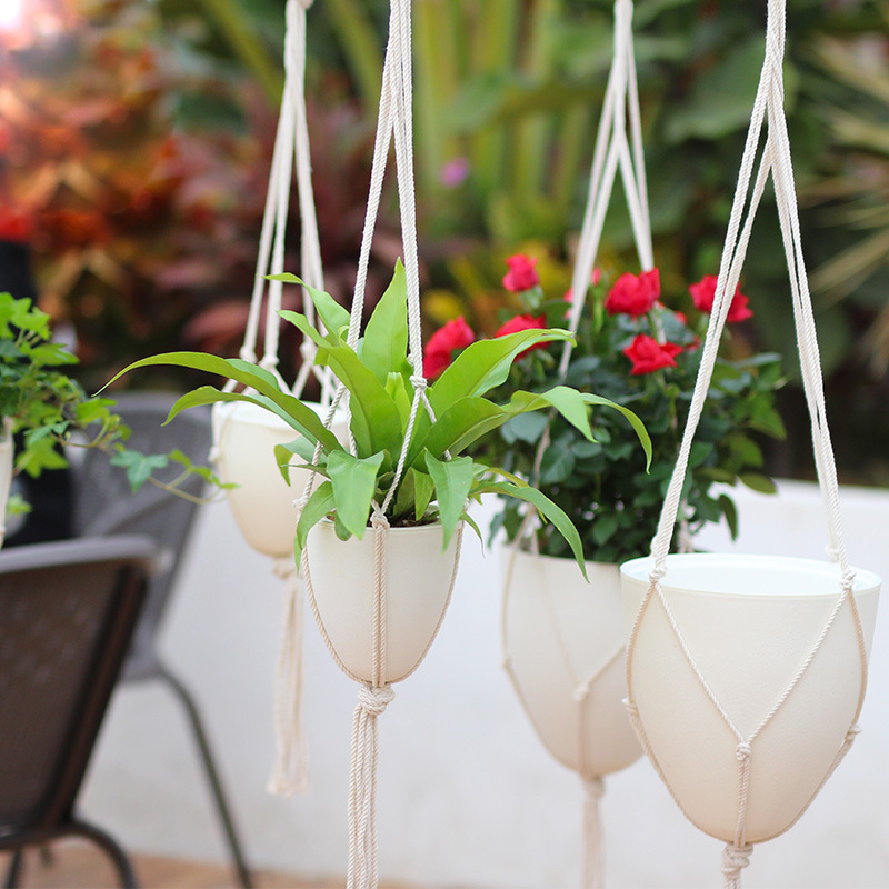 Wholesale Self Watering hanging Planter Pots with Wick Rope Plant Hanger Indoor Hanging Planter Basket