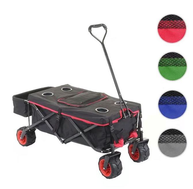 Heavy Duty Folding Wagon With 4 Large Wheelsoutdoor Picnic Cart Foldable Garden Trolley Cart 360 Degree Swivel Wheels