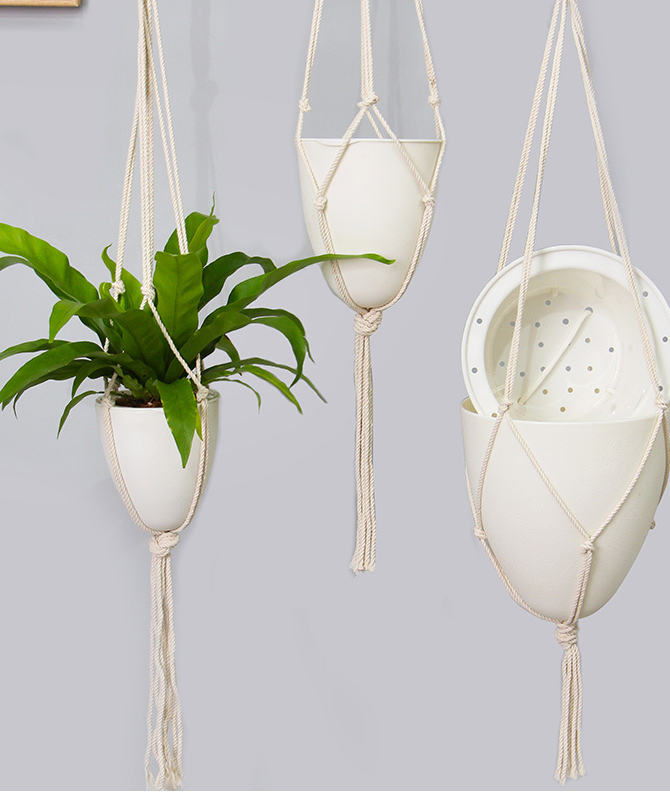 Wholesale Self Watering hanging Planter Pots with Wick Rope Plant Hanger Indoor Hanging Planter Basket