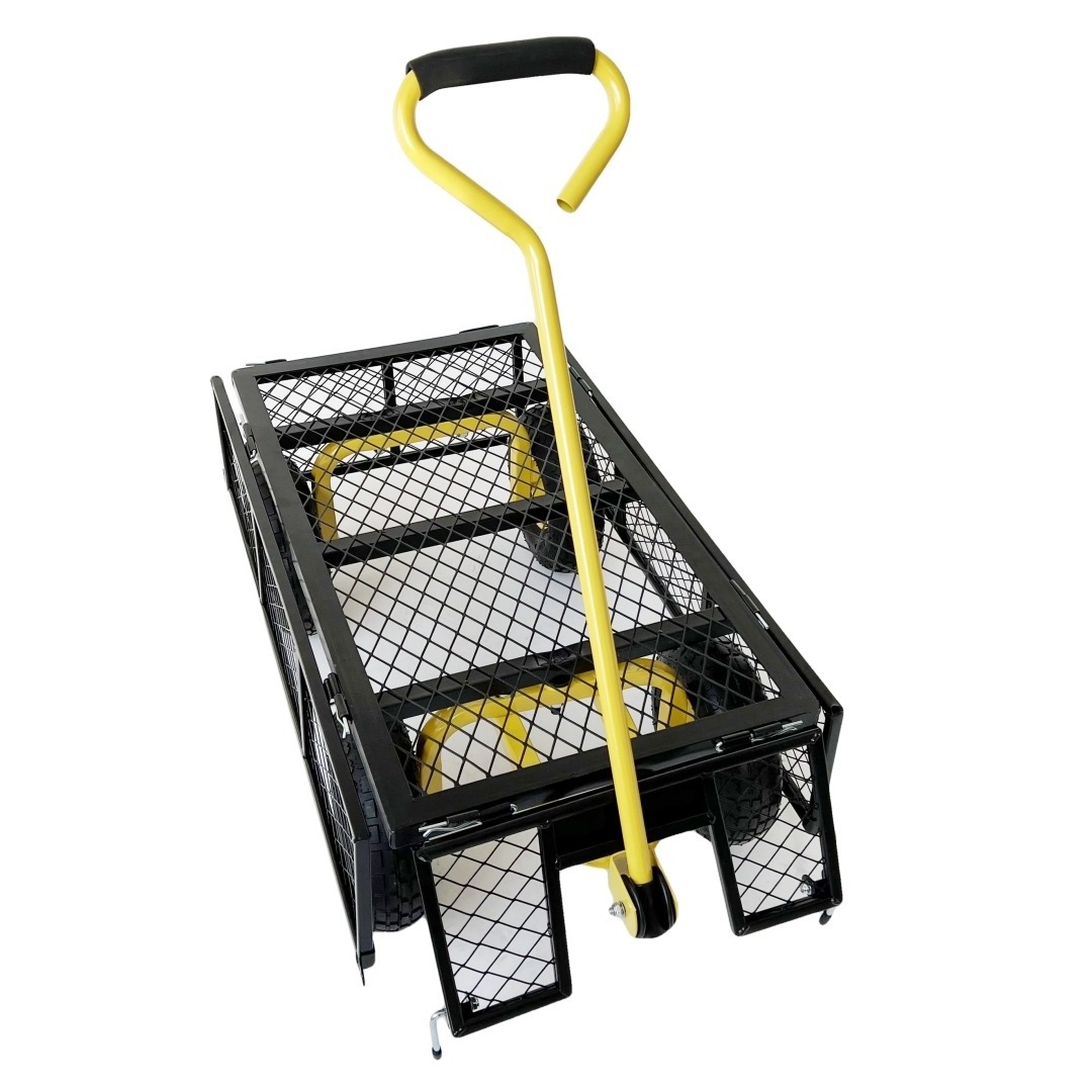 Heavy Duty Steel Mesh Yard Garden Outdoor Firewood Cart Utility Garden Tool Trolley Cart with 4 Four Wheels Removable Sides