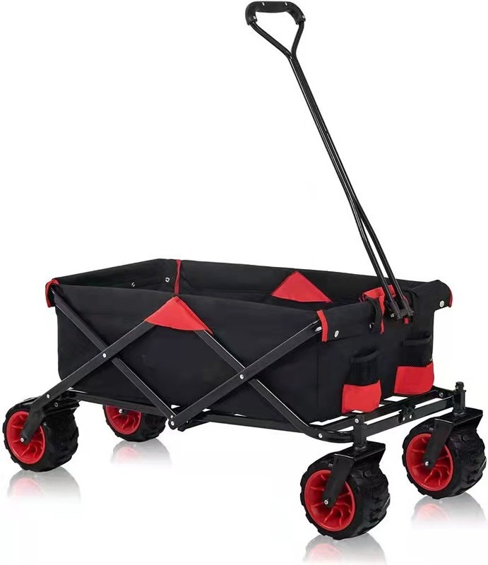 Heavy Duty Folding Wagon With 4 Large Wheelsoutdoor Picnic Cart Foldable Garden Trolley Cart 360 Degree Swivel Wheels