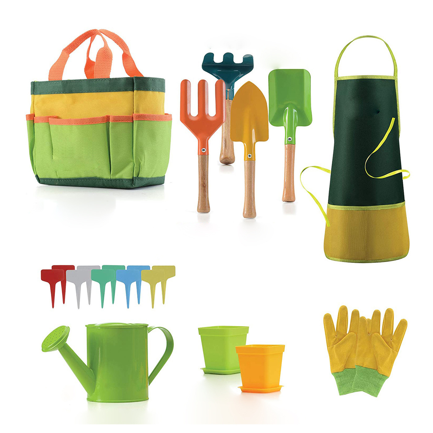 Custom Gardening Tool Set Bag Designed for Kids Include Tote Bag Spade Watering Rake Fork Trowel