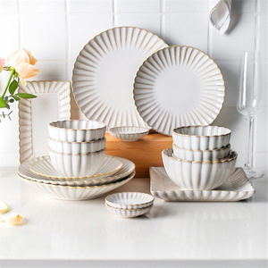 Italain royal floral tableware ivory white color modern dinner plate sets / ceramic dinner set