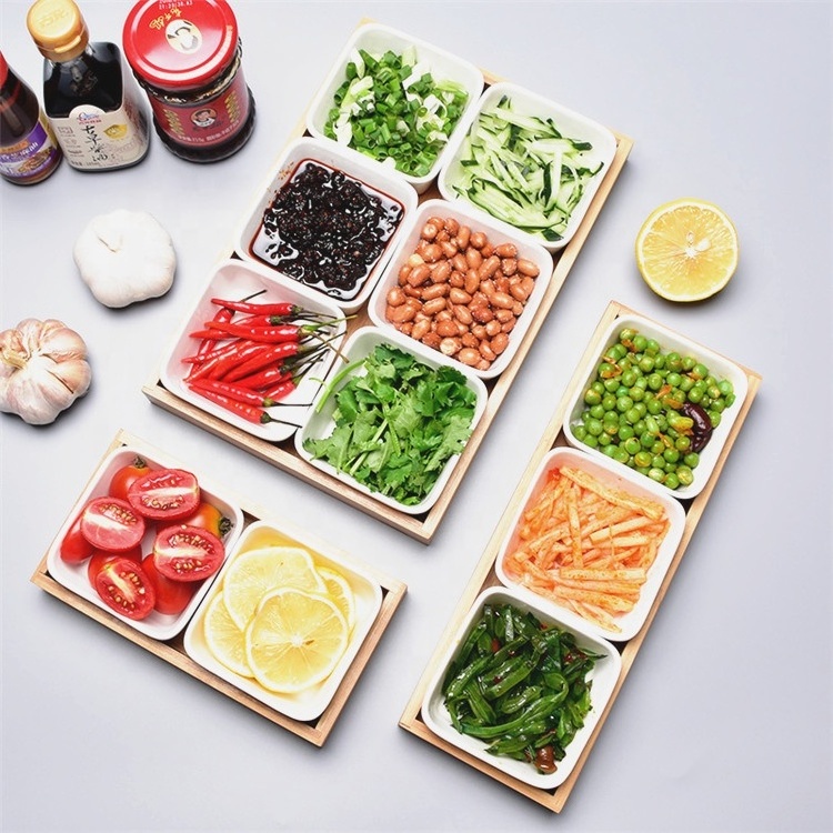 Restaurant compartment 4 pcs ceramic snack sets square shape food serving dishes with stand