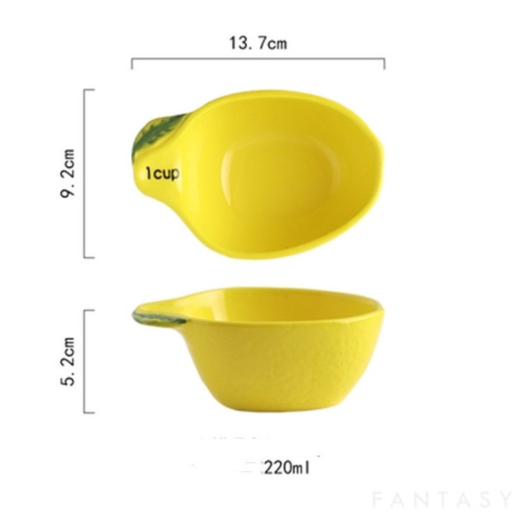 Yellow color lemon shape measure cups and spoons ceramic measuring cup for kitchenware