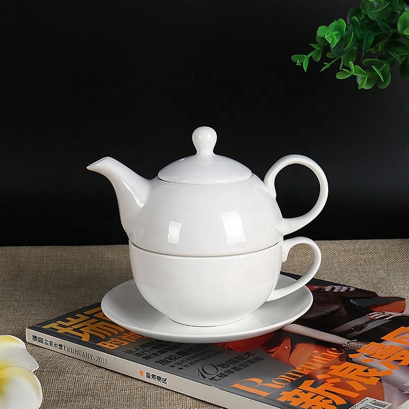 European personalized white color ceramic tea cup pot in one modern tea pot for one