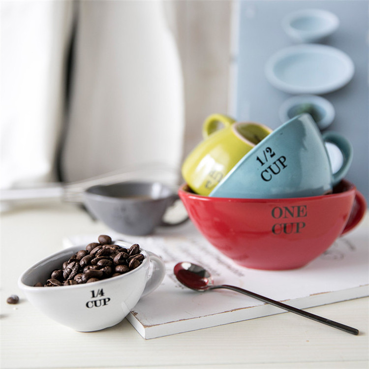 Custom western houseware oval shape digit ceramic measuring cups Coffee Bean Dosing Tray