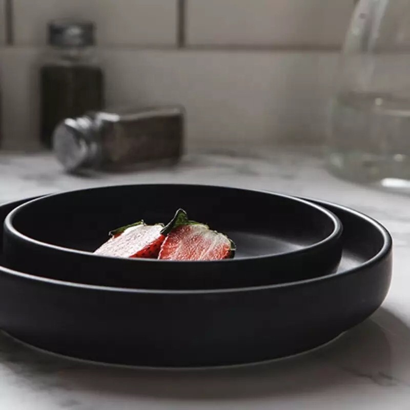 Asian japanese used round shape flat custom matt bulk restaurant black ceramic plate for sushi