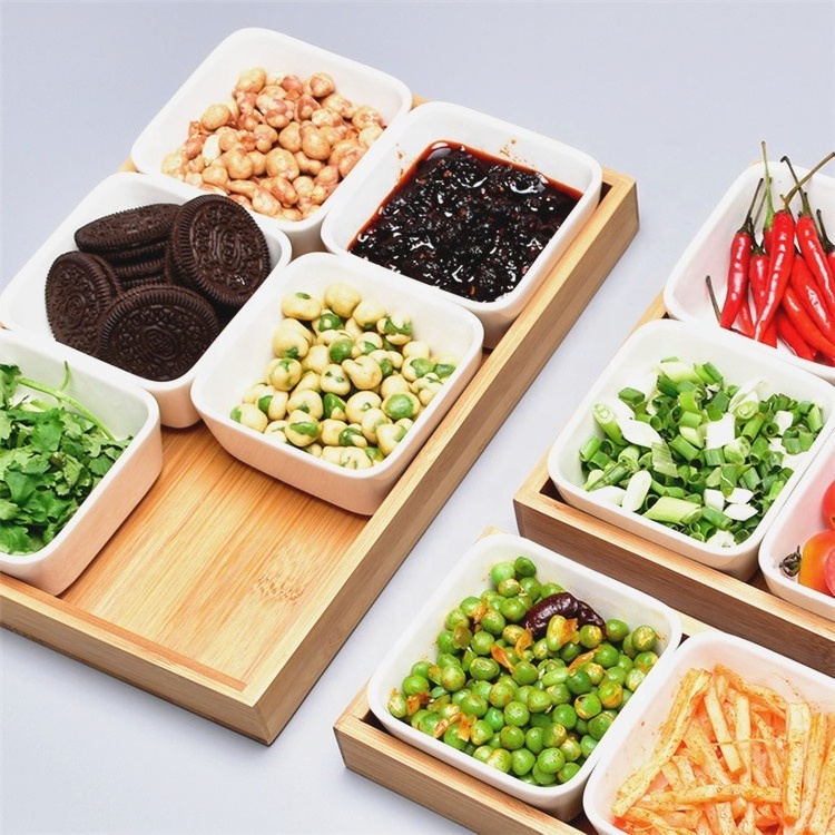 Restaurant compartment 4 pcs ceramic snack sets square shape food serving dishes with stand