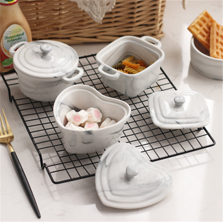 Personalized food warmer marble glazed small hot pot ceramic casserole with lid