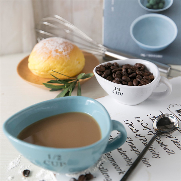 Custom western houseware oval shape digit ceramic measuring cups Coffee Bean Dosing Tray