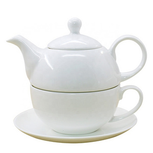 European personalized white color ceramic tea cup pot in one modern tea pot for one